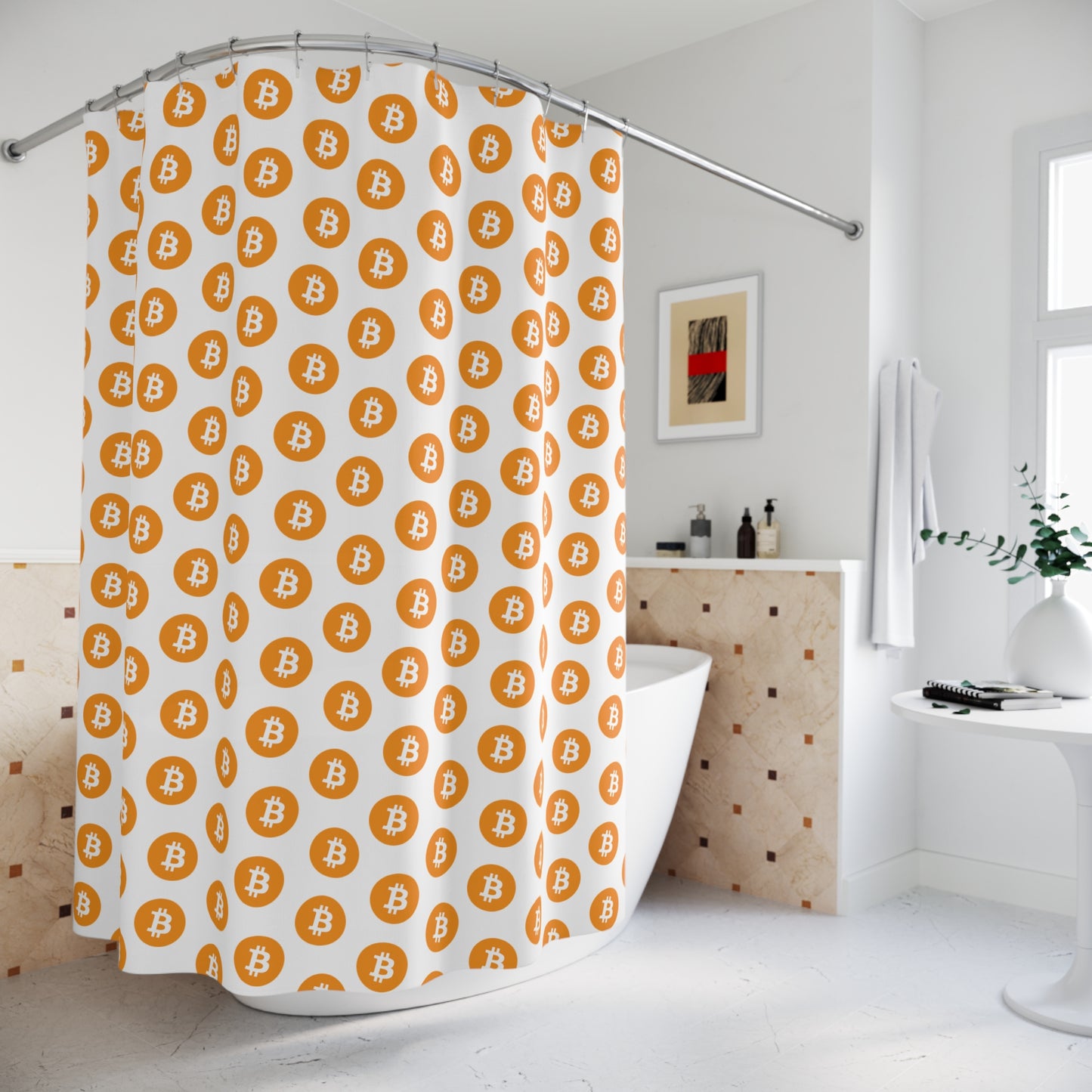 Bitcoin Shower Curtain, Cryptocurrency Decor, Modern Bathroom Accessories, Unique Gift for Crypto Enthusiasts, Trendy Home Decor
