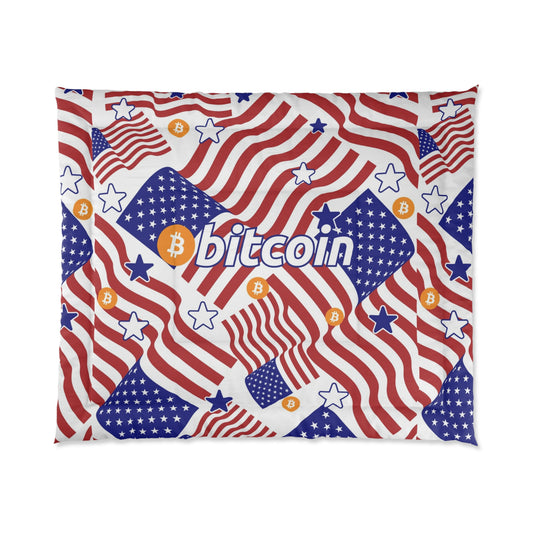 Bitcoin American Flag Comforter, Cozy Bedroom Decor, Patriotic Gift, Cryptocurrency Enthusiast Bedding, 4th of July Blanket