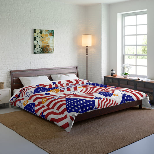 Bitcoin American Flag Comforter, Cozy Bedroom Decor, Patriotic Gift, Cryptocurrency Enthusiast Bedding, 4th of July Blanket