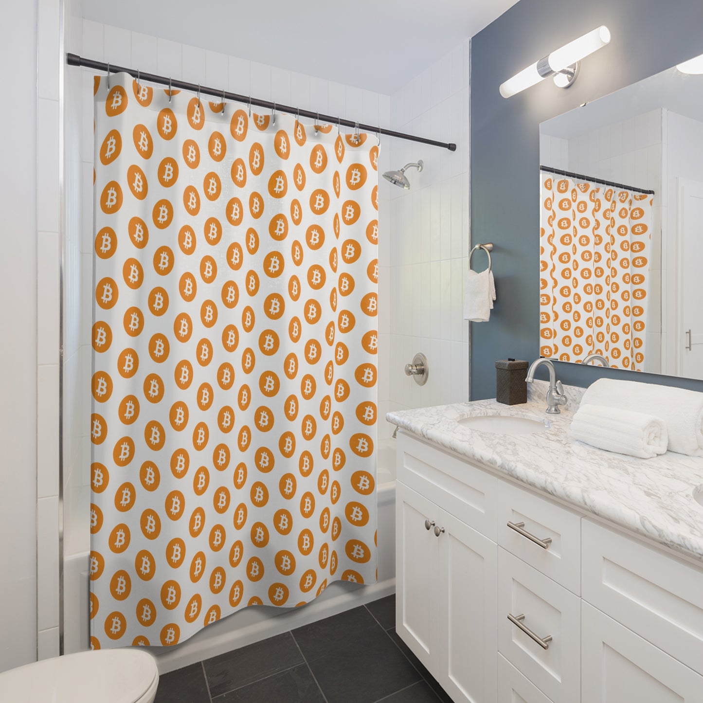 Bitcoin Shower Curtain, Cryptocurrency Decor, Modern Bathroom Accessories, Unique Gift for Crypto Enthusiasts, Trendy Home Decor