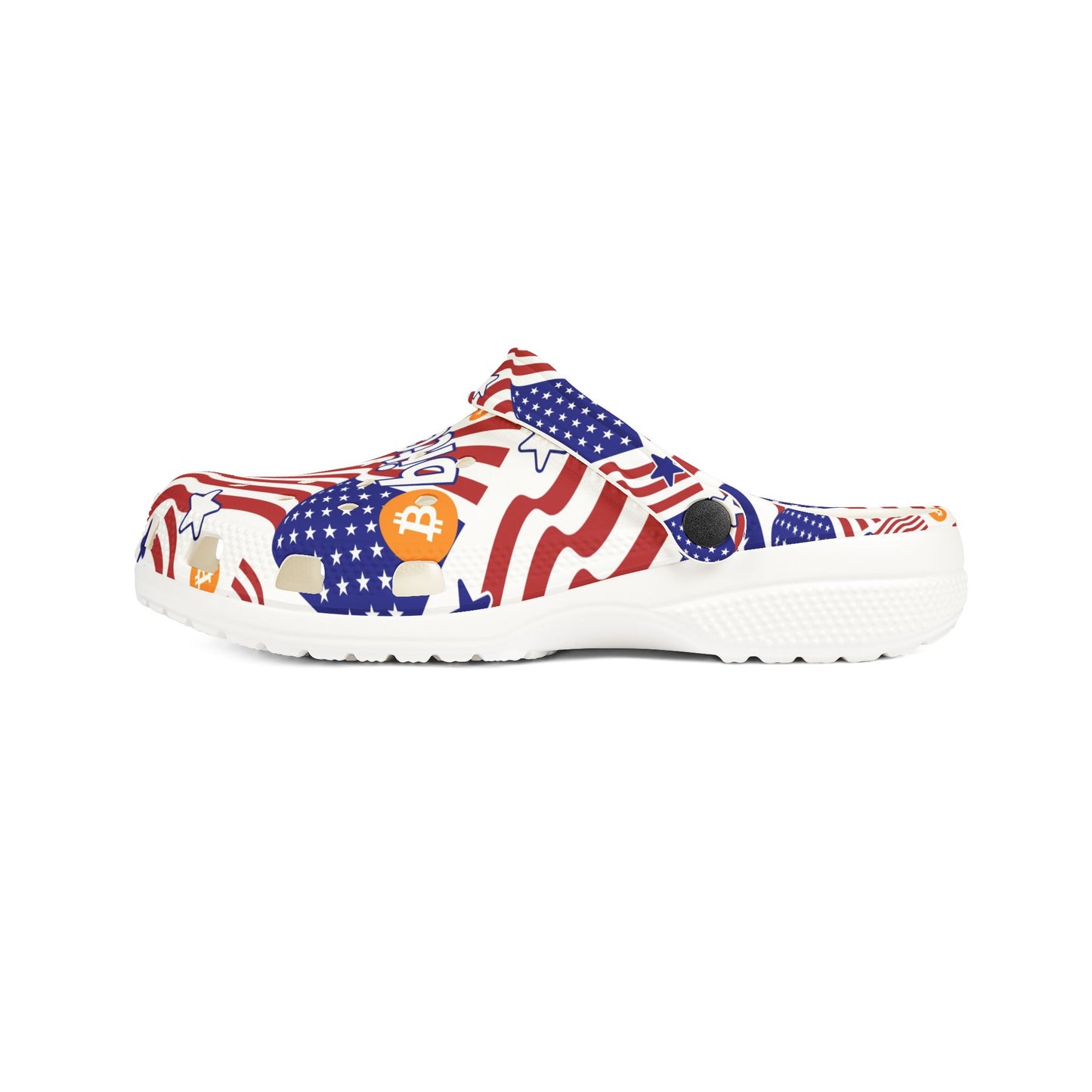 Patriotic Bitcoin USA Clogs | Trendy EVA Foam Shoes for Independence Day, Casual Comfort, American Flag Footwear